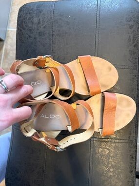 ALDO Brown Leather Strappy Ankle Buckle Sandals